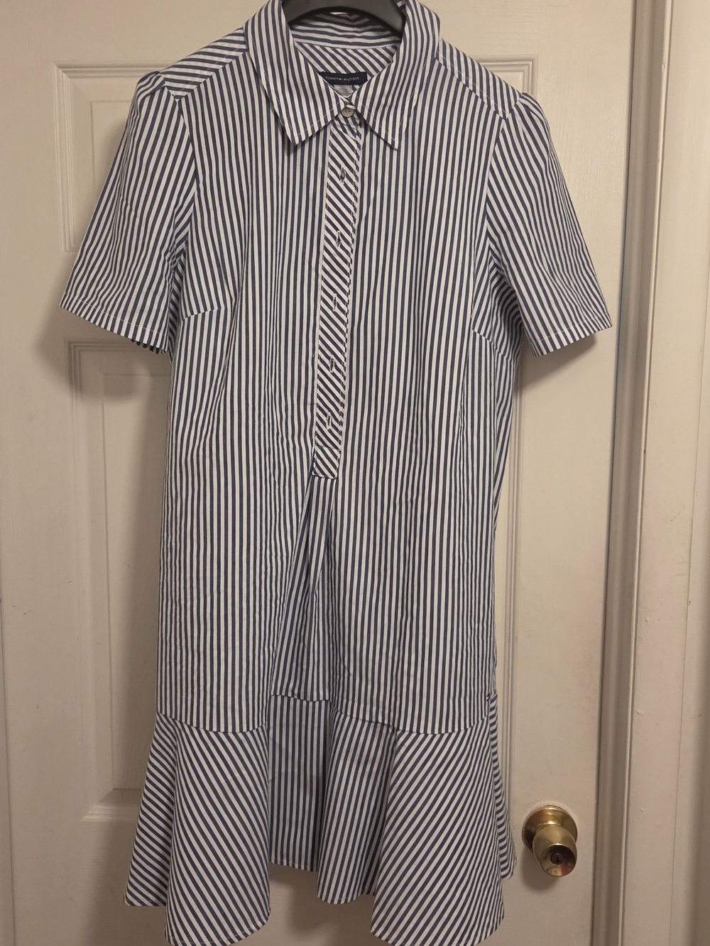 Tommy Hilfiger White and Navy Striped Short Sleeve Shirt Dress
